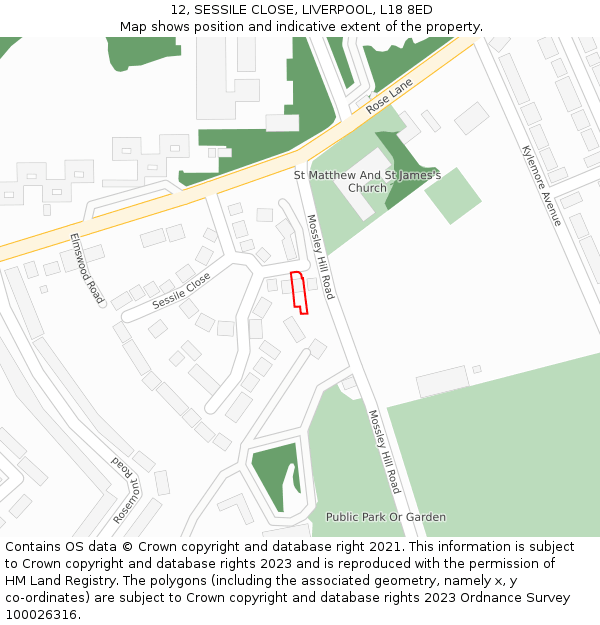 12, SESSILE CLOSE, LIVERPOOL, L18 8ED: Location map and indicative extent of plot