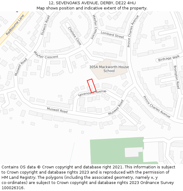 12, SEVENOAKS AVENUE, DERBY, DE22 4HU: Location map and indicative extent of plot