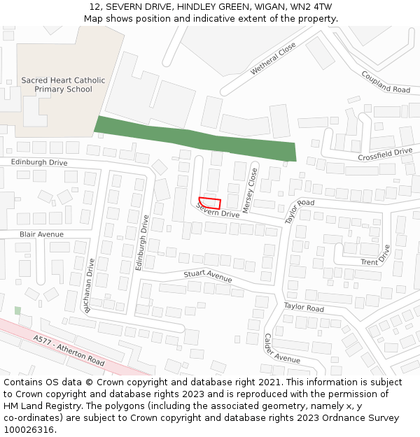 12, SEVERN DRIVE, HINDLEY GREEN, WIGAN, WN2 4TW: Location map and indicative extent of plot