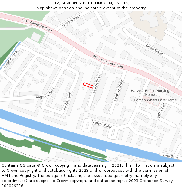 12, SEVERN STREET, LINCOLN, LN1 1SJ: Location map and indicative extent of plot