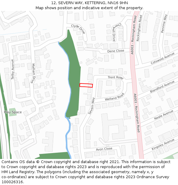 12, SEVERN WAY, KETTERING, NN16 9HN: Location map and indicative extent of plot