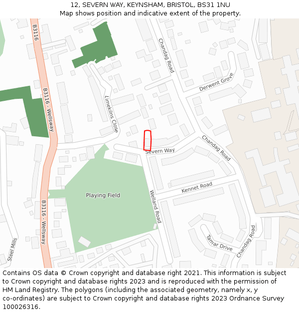 12, SEVERN WAY, KEYNSHAM, BRISTOL, BS31 1NU: Location map and indicative extent of plot