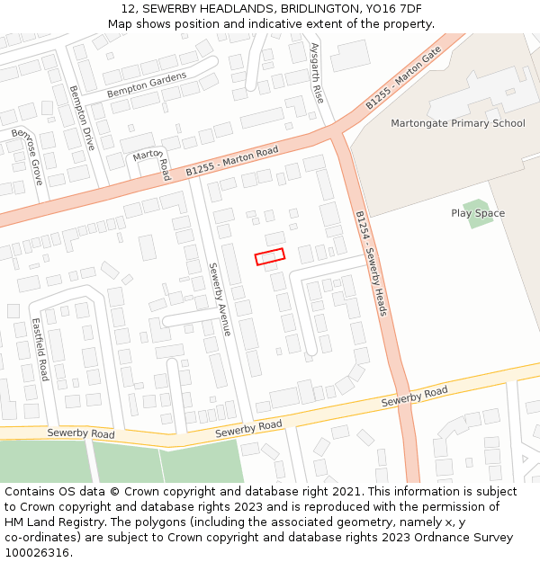 12, SEWERBY HEADLANDS, BRIDLINGTON, YO16 7DF: Location map and indicative extent of plot