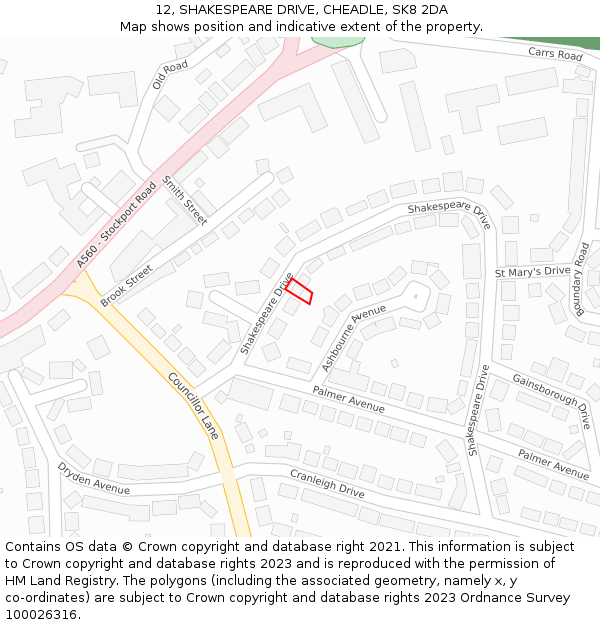 12, SHAKESPEARE DRIVE, CHEADLE, SK8 2DA: Location map and indicative extent of plot