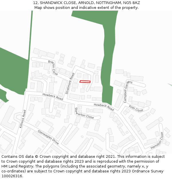 12, SHANDWICK CLOSE, ARNOLD, NOTTINGHAM, NG5 8AZ: Location map and indicative extent of plot