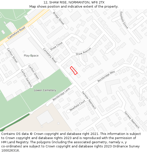 12, SHAW RISE, NORMANTON, WF6 2TX: Location map and indicative extent of plot