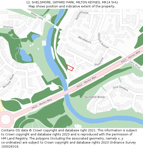 12, SHELSMORE, GIFFARD PARK, MILTON KEYNES, MK14 5HU: Location map and indicative extent of plot