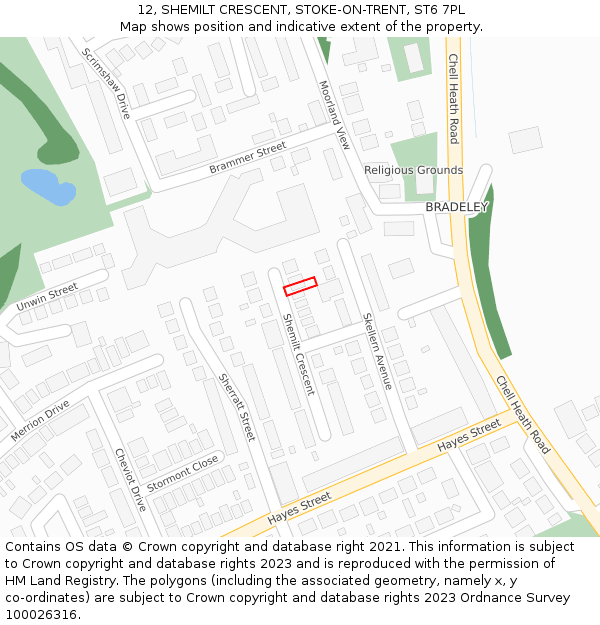 12, SHEMILT CRESCENT, STOKE-ON-TRENT, ST6 7PL: Location map and indicative extent of plot