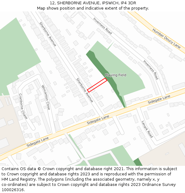 12, SHERBORNE AVENUE, IPSWICH, IP4 3DR: Location map and indicative extent of plot