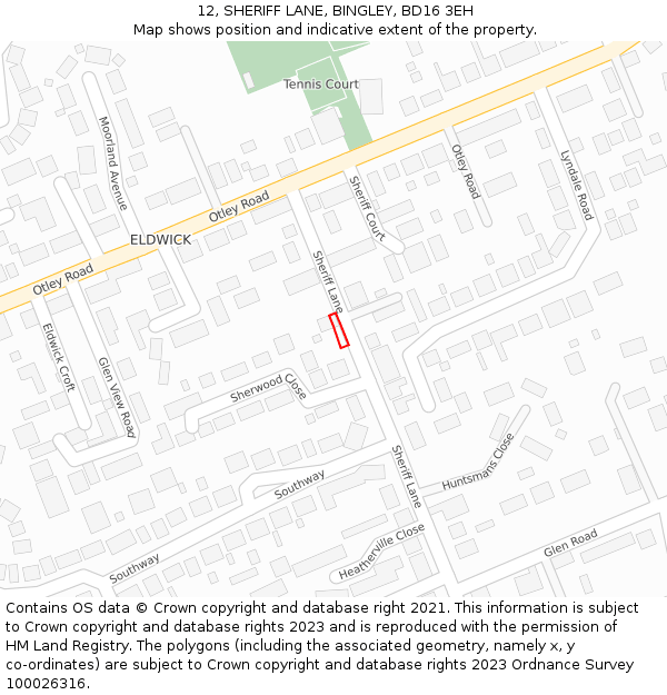 12, SHERIFF LANE, BINGLEY, BD16 3EH: Location map and indicative extent of plot