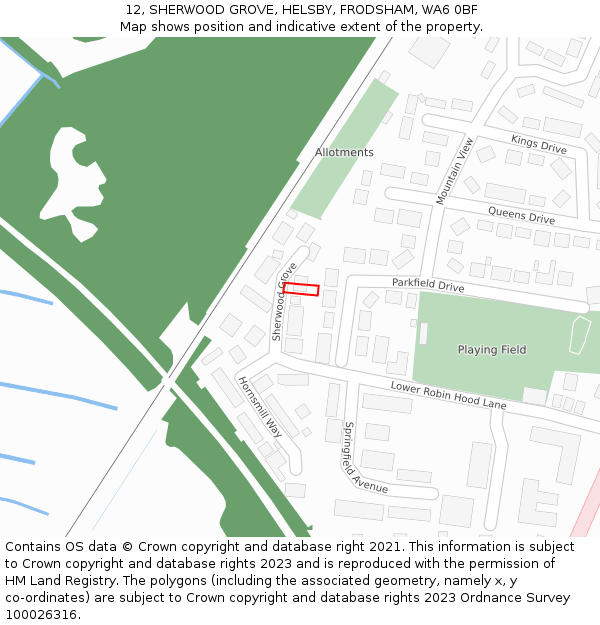 12, SHERWOOD GROVE, HELSBY, FRODSHAM, WA6 0BF: Location map and indicative extent of plot