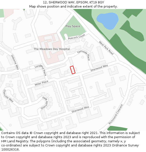 12, SHERWOOD WAY, EPSOM, KT19 8GY: Location map and indicative extent of plot