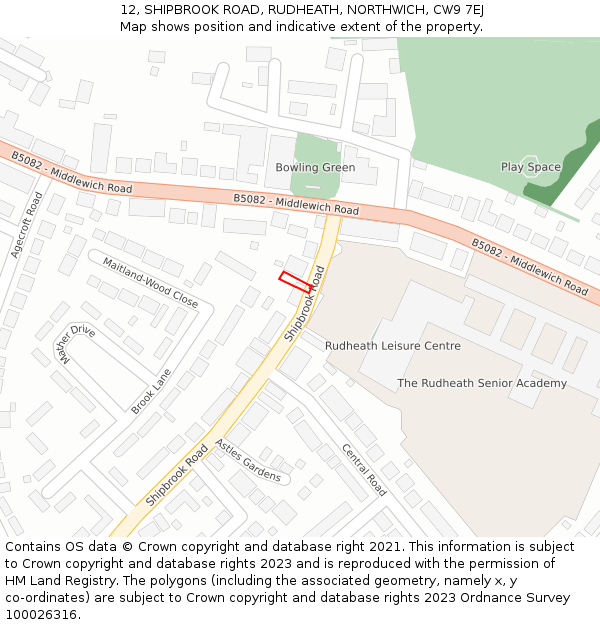 12, SHIPBROOK ROAD, RUDHEATH, NORTHWICH, CW9 7EJ: Location map and indicative extent of plot