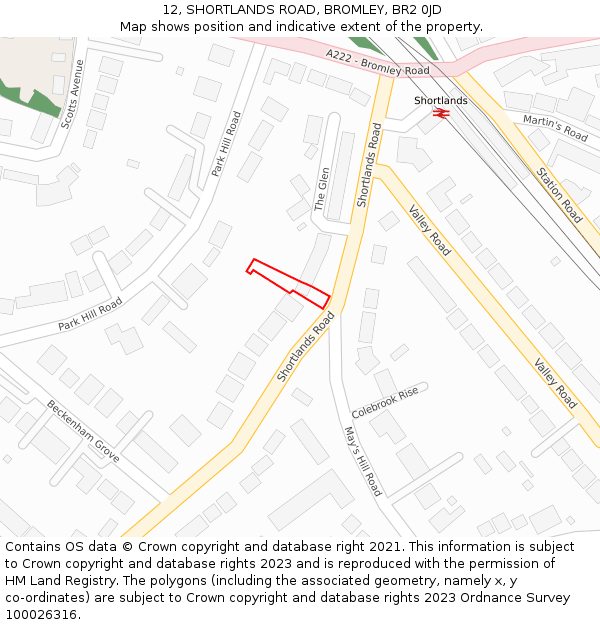 12, SHORTLANDS ROAD, BROMLEY, BR2 0JD: Location map and indicative extent of plot