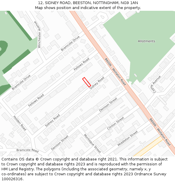 12, SIDNEY ROAD, BEESTON, NOTTINGHAM, NG9 1AN: Location map and indicative extent of plot