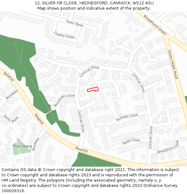 12, SILVER FIR CLOSE, HEDNESFORD, CANNOCK, WS12 4SU: Location map and indicative extent of plot