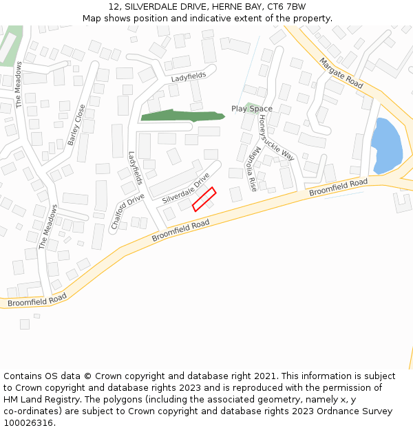 12, SILVERDALE DRIVE, HERNE BAY, CT6 7BW: Location map and indicative extent of plot