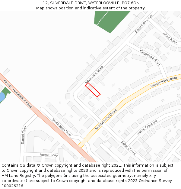 12, SILVERDALE DRIVE, WATERLOOVILLE, PO7 6DN: Location map and indicative extent of plot