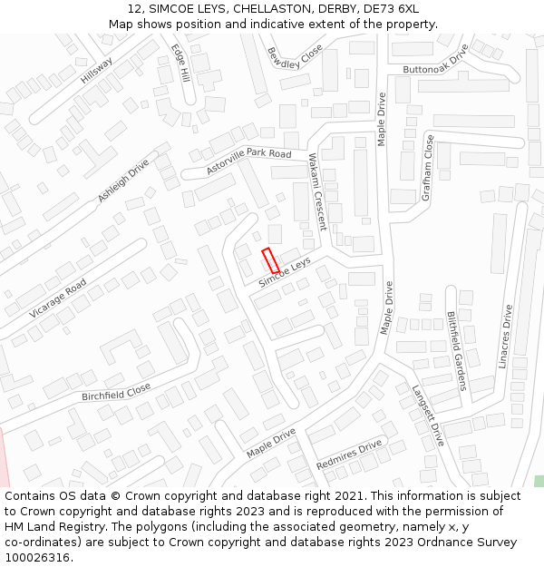 12, SIMCOE LEYS, CHELLASTON, DERBY, DE73 6XL: Location map and indicative extent of plot