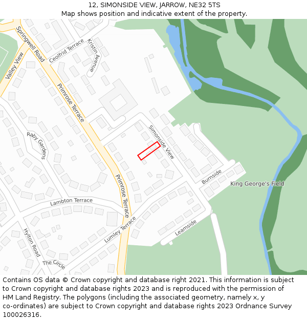 12, SIMONSIDE VIEW, JARROW, NE32 5TS: Location map and indicative extent of plot