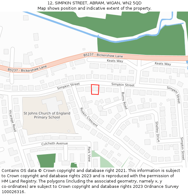 12, SIMPKIN STREET, ABRAM, WIGAN, WN2 5QD: Location map and indicative extent of plot