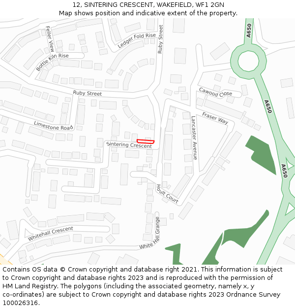 12, SINTERING CRESCENT, WAKEFIELD, WF1 2GN: Location map and indicative extent of plot