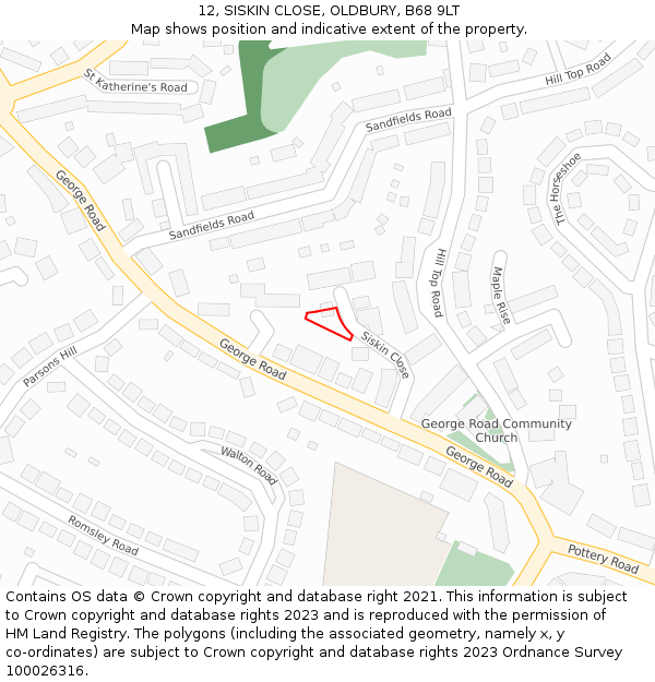 12, SISKIN CLOSE, OLDBURY, B68 9LT: Location map and indicative extent of plot