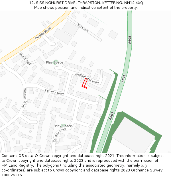 12, SISSINGHURST DRIVE, THRAPSTON, KETTERING, NN14 4XQ: Location map and indicative extent of plot