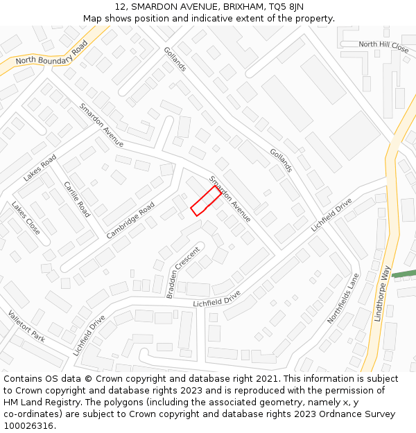 12, SMARDON AVENUE, BRIXHAM, TQ5 8JN: Location map and indicative extent of plot