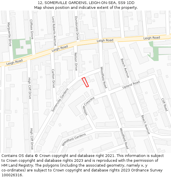 12, SOMERVILLE GARDENS, LEIGH-ON-SEA, SS9 1DD: Location map and indicative extent of plot