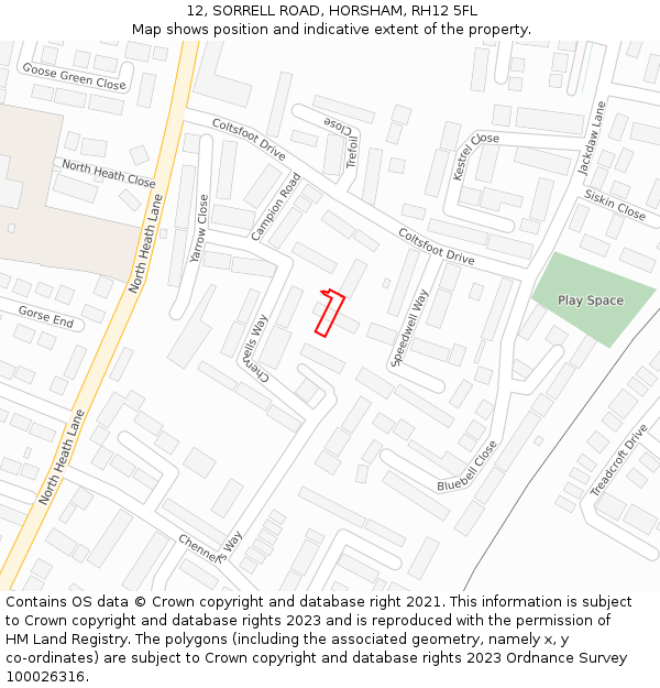 12, SORRELL ROAD, HORSHAM, RH12 5FL: Location map and indicative extent of plot