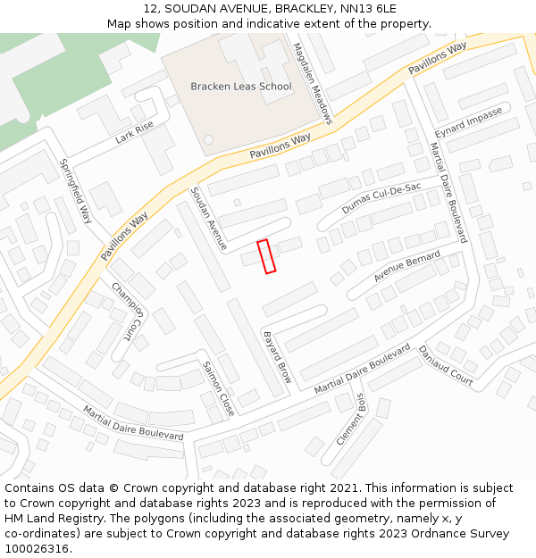 12, SOUDAN AVENUE, BRACKLEY, NN13 6LE: Location map and indicative extent of plot