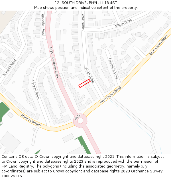 12, SOUTH DRIVE, RHYL, LL18 4ST: Location map and indicative extent of plot