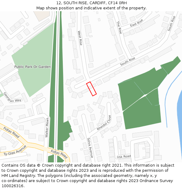 12, SOUTH RISE, CARDIFF, CF14 0RH: Location map and indicative extent of plot