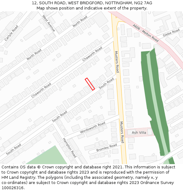 12, SOUTH ROAD, WEST BRIDGFORD, NOTTINGHAM, NG2 7AG: Location map and indicative extent of plot