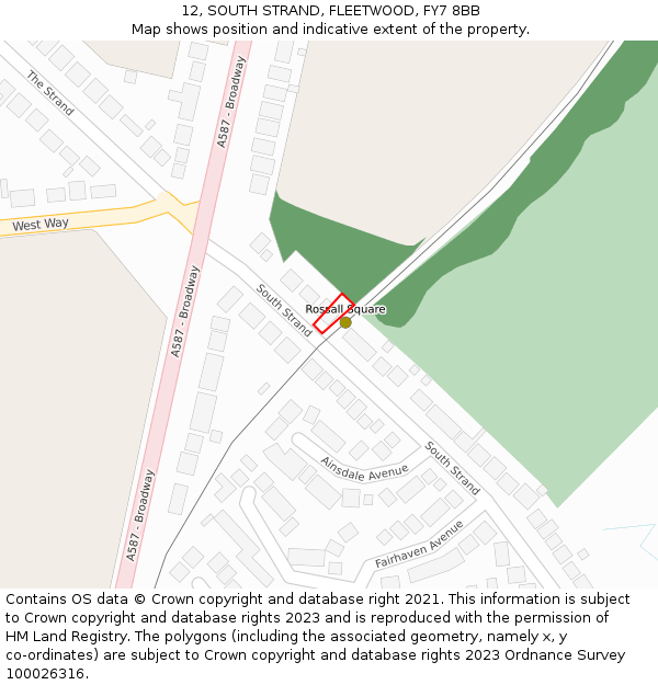 12, SOUTH STRAND, FLEETWOOD, FY7 8BB: Location map and indicative extent of plot