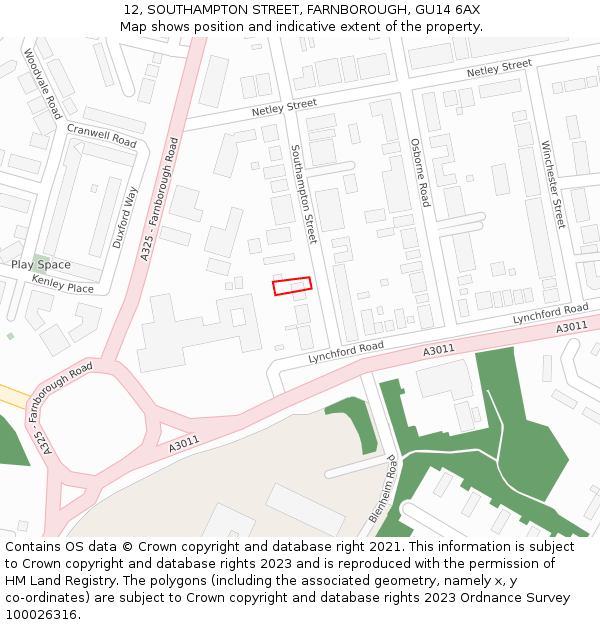 12, SOUTHAMPTON STREET, FARNBOROUGH, GU14 6AX: Location map and indicative extent of plot