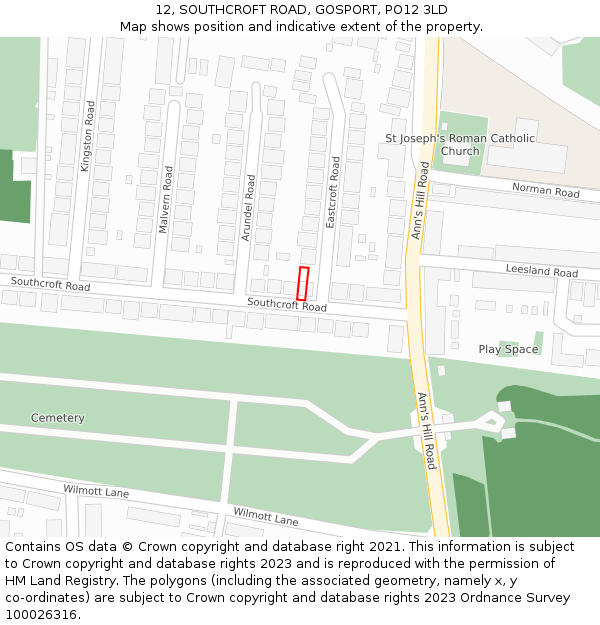 12, SOUTHCROFT ROAD, GOSPORT, PO12 3LD: Location map and indicative extent of plot