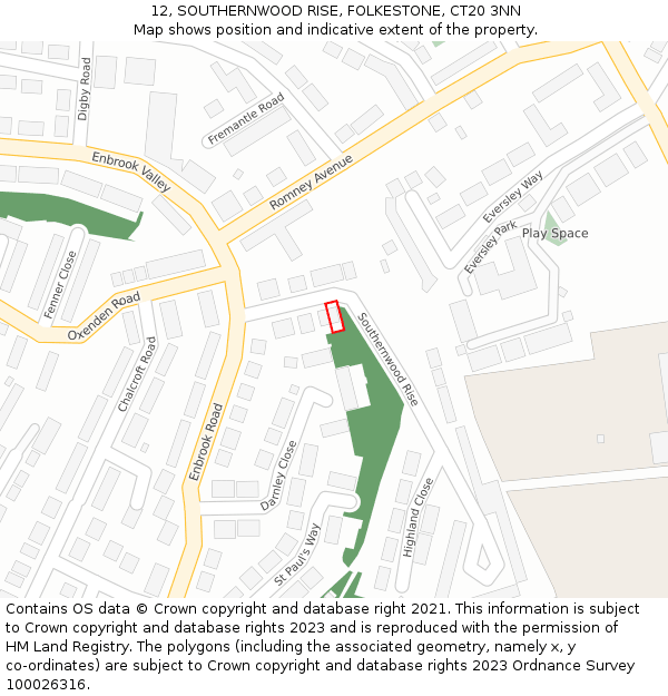 12, SOUTHERNWOOD RISE, FOLKESTONE, CT20 3NN: Location map and indicative extent of plot