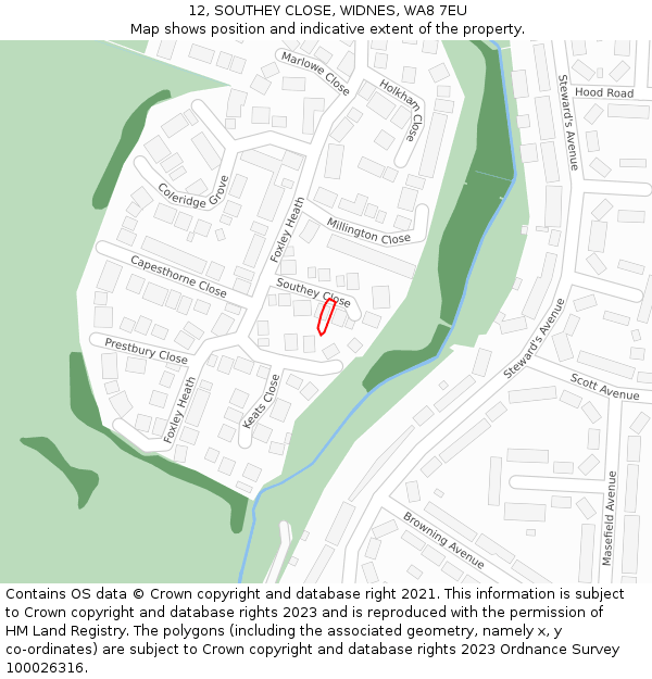 12, SOUTHEY CLOSE, WIDNES, WA8 7EU: Location map and indicative extent of plot