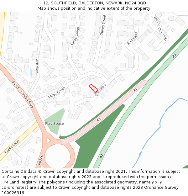 12, SOUTHFIELD, BALDERTON, NEWARK, NG24 3QB: Location map and indicative extent of plot