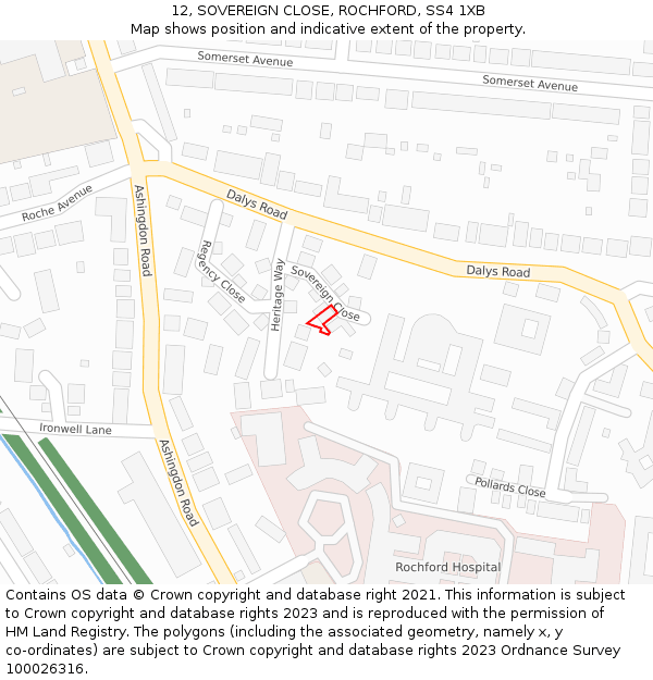 12, SOVEREIGN CLOSE, ROCHFORD, SS4 1XB: Location map and indicative extent of plot