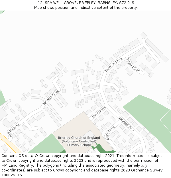 12, SPA WELL GROVE, BRIERLEY, BARNSLEY, S72 9LS: Location map and indicative extent of plot