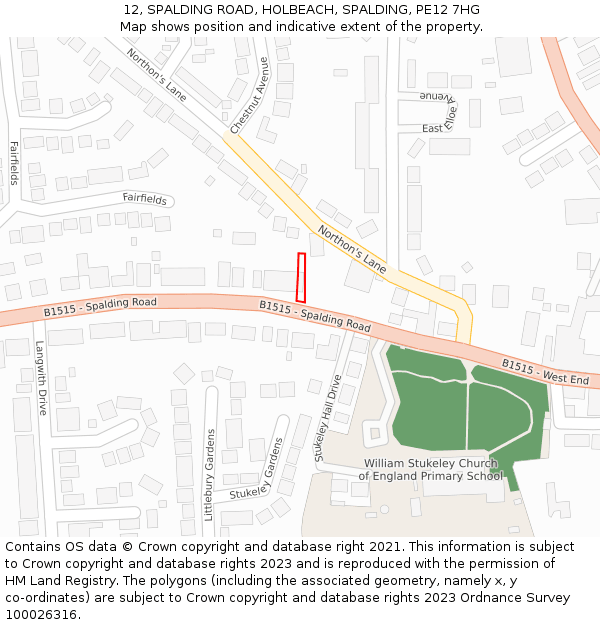 12, SPALDING ROAD, HOLBEACH, SPALDING, PE12 7HG: Location map and indicative extent of plot