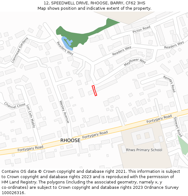 12, SPEEDWELL DRIVE, RHOOSE, BARRY, CF62 3HS: Location map and indicative extent of plot