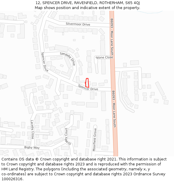 12, SPENCER DRIVE, RAVENFIELD, ROTHERHAM, S65 4QJ: Location map and indicative extent of plot