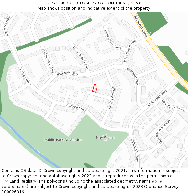 12, SPENCROFT CLOSE, STOKE-ON-TRENT, ST6 8FJ: Location map and indicative extent of plot