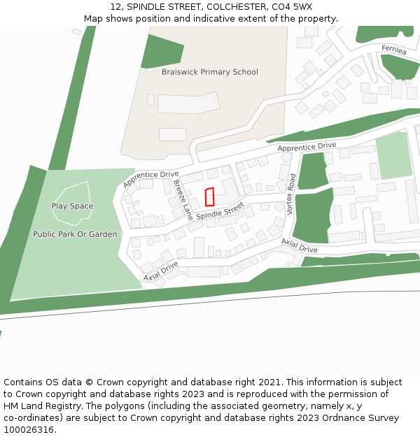 12, SPINDLE STREET, COLCHESTER, CO4 5WX: Location map and indicative extent of plot