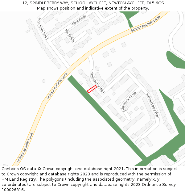 12, SPINDLEBERRY WAY, SCHOOL AYCLIFFE, NEWTON AYCLIFFE, DL5 6GS: Location map and indicative extent of plot