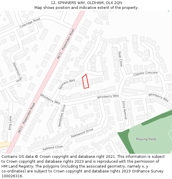 12, SPINNERS WAY, OLDHAM, OL4 2QN: Location map and indicative extent of plot